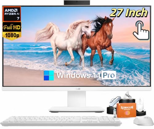 Image of ASUS 27 inch Touchscreen All-in-One Desktop Computer, Ryzen AI 7 350, 32GB RAM | 2TB SSD, Copilot+ AI PC w /50 TOPS NPU, Windows 11 Pro, AMD Radeon 860M, FHD IPS Display, WiFi 6, BT 5.4, Wireless KB & Mouse