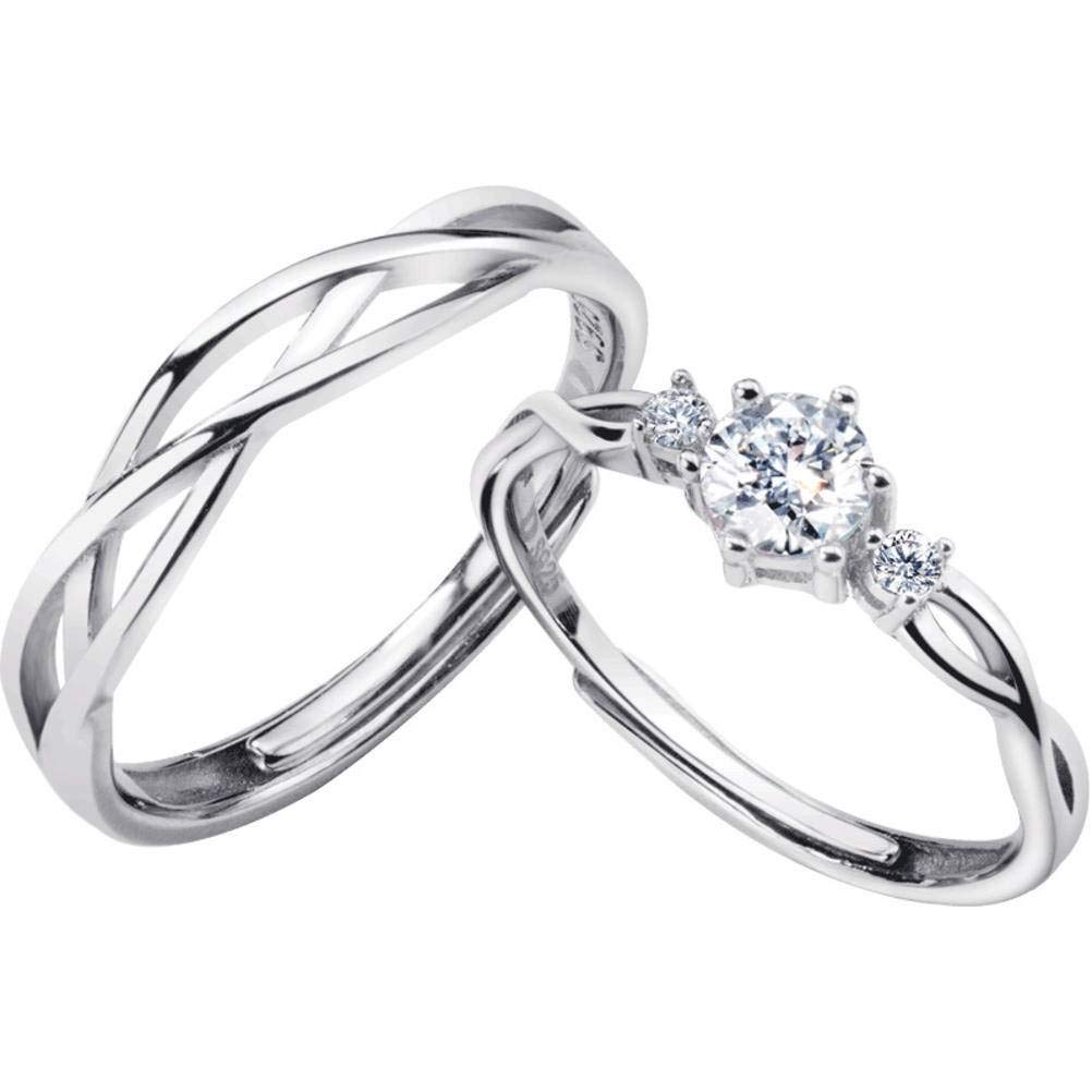 WOZUIMEI S925 Argent Couple Couple Bague Coréenne Romantique Ligne De Diamant Bague Tempérament Hommes Et Femmes Bague CadeauUne Paire, Ajustable