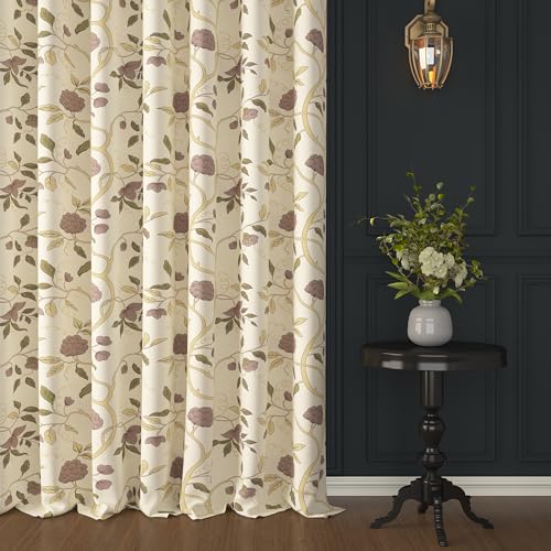Image of Story@Home Cotton Curtain | Window Curtains 5 Feet Long Set of 2 | Floral Printed | Bohemian Curtain | Room Darkening Curtains for Living Room | (116 X 152 Cm, Beige & Brown)