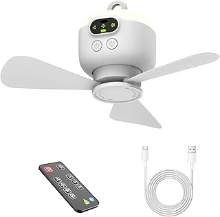 Portable Ceiling Fan for Tent,8000mAh Battery Operated Ceiling Fan,RV Fan Rechargeable,3 Detachable Blades,Auto Shut-off,4