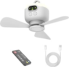 Portable Ceiling Fan for Tent,8000mAh Battery Operated Ceiling Fan,RV Fan Rechargeable,3 Detachable Blades,Auto Shut-off,4 Speeds for Outdise Canopy Porch Gazebo Beach