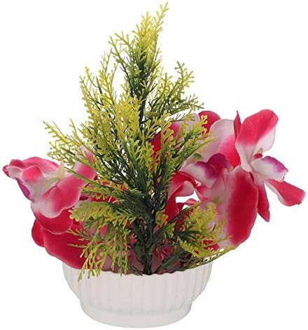 CAAJIB Artificial Flower Plant with Vase Pot for Home Decor Decorative Flowers, Height 17 cm, Pink & Green