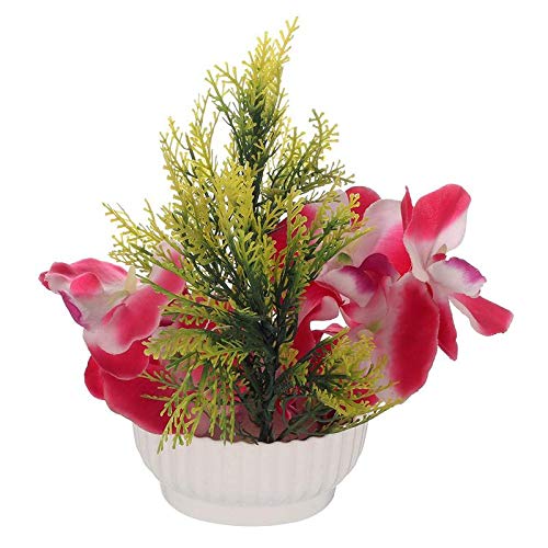 CAAJIB Artificial Flower Plant with Vase Pot for Home Decor Decorative Flowers, Height 17 cm, Pink & Green