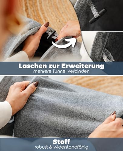 lionto Katzentunnel mit Spielball, 30x70 cm, Faltbarer erweiterbarer Spieltunnel aus pflegeleichtem Faux-Linen-Material für Katzen, Robustes Katzenspielzeug, 30 cm Durchmesser