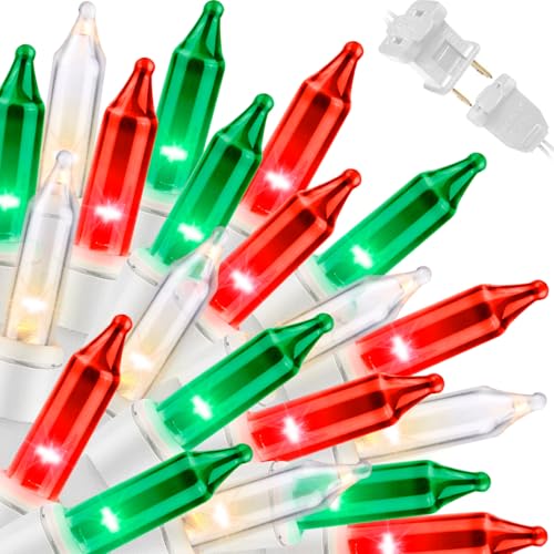 LAMPHOME Super-Bright Extendable Red Green Clear Christmas Lights Decoration 150Lights 31.9ft UL Certified Mini Bulb String Lights for Outdoor Christmas Tree Garden Patio Wedding Decor