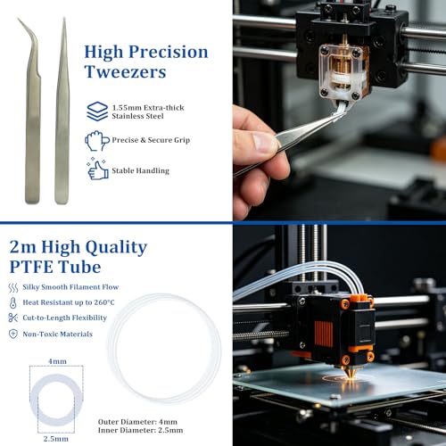 170PCS 3D Printer Tool Kit with Precision Screwdriver Set, 3D Printing Accessories for Cleaning & Finishing, Includes Nozzle Cleaning Needles, Deburring Tools, Engraving Knife, Metal Files, PTFE Tube - Image 6