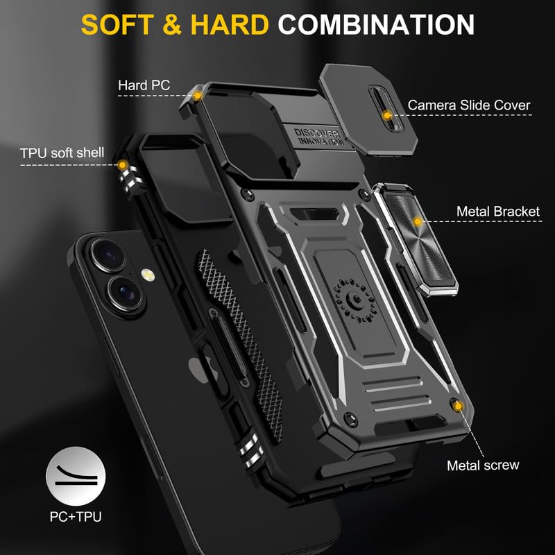 Image of Slide Camera Cover with Ring Holder Mobile Phone Back Cover for iPhone 17 - Black
