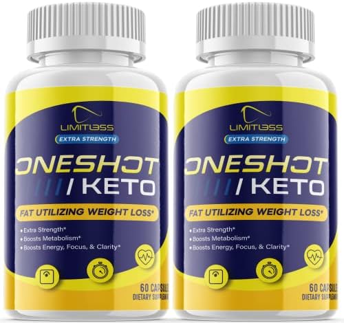 (2 Pack) Official One Shot Keto Pills One Shot Keto 1 Shot Fat Advanced Formula Supplement As Seen on TV (120 Capsules)