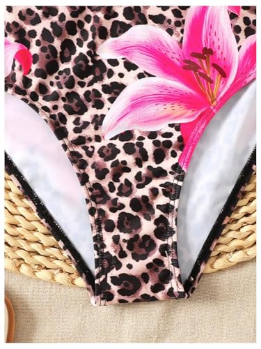 Image of RoseSeek Girl's Tie Dye Smocked 2 Piece Swimwear Sets Backless Halter Bikini Cute Brief Bathing Suit