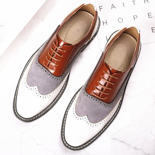 Image of Men's Leather lace-up Brogues Dress Oxford Shoes Classic Wingtip Two Tone Derby Gatsby Prom Shoes Fashion Round Toe Business Formal Leather Shoes