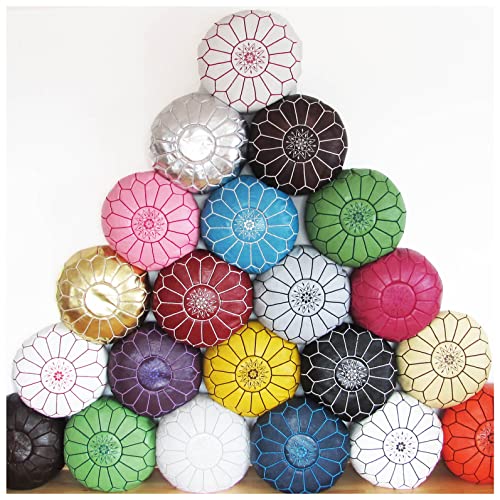 ALMADIH Leder Pouf marokkanische Leder Sitzkissen braun camel Used Look - Gefüllt geliefert 100% Handarbeit orientalische Bodenkissen Sitzsack Sitzpouf Fußhocker Lederkissen hellbraun (Ottoman nature)