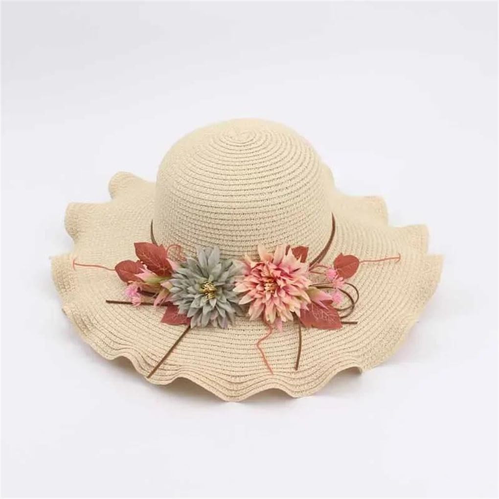 Sombrero de paja para mujer, transpirable, con flores grandes, simple, para playa, vacaciones, playa