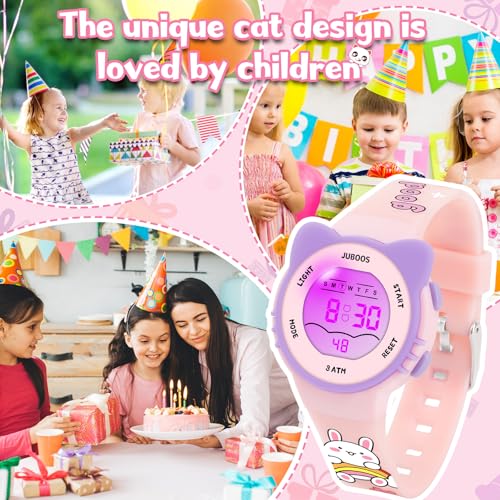 Image of Juboos Kid's Digital Watch for Boys and Girls, Waterproof LCD Digital Sports Kids Watch with 7 Color LED Lights, Stopwatch, Alarm