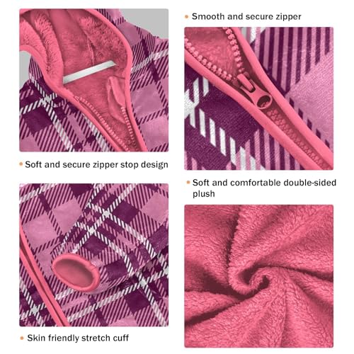 GuoChe Buffalo Plaid Check Tartan Scotland Peach Purple Decor Hooded Fleece Jacket Baby3