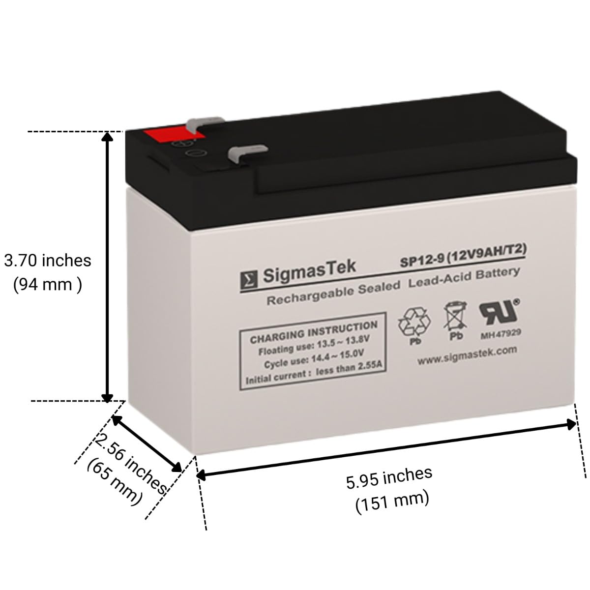 Amazon.com: SigmasTek SP12-9 (T2) Battery, SLA AGM 12V 9Ah F2