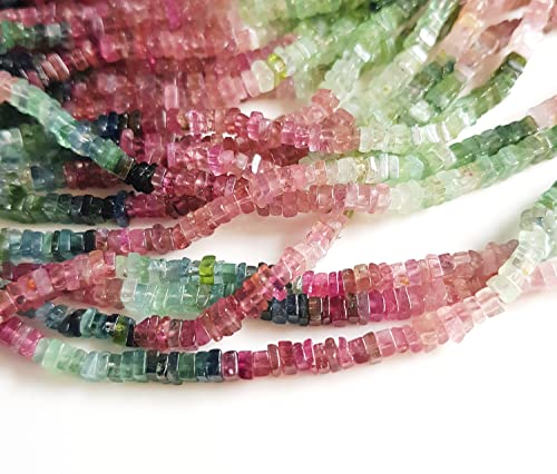 Wholesale Natural Multi Tourmaline Gemstone Beads | Gemstone Tourmaline Smooth Heishi Square Beads 15 Inch Strand Size - 3 Mm [Nfba 28] #TOP3