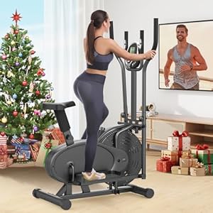 Cowmew Elliptical Cross Trainer, 2 in 1 Cross Trainer Exercise Bike with Adjustable Seat, LCD Monitor, Pulse Sensor & Adjustable Resistance, Max Weight 265LBS Exercise Machine for Home Gym, Black