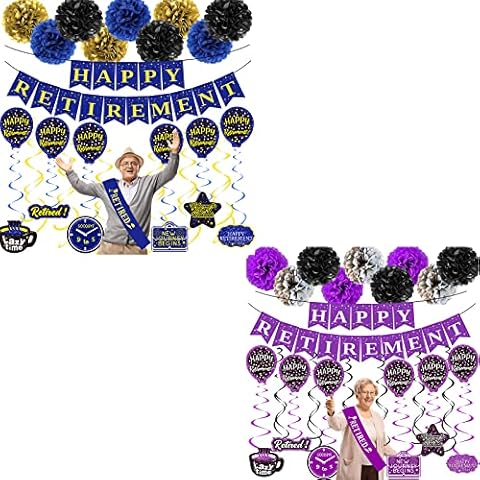 Retirement Decorations Men Happy Retirement Party Decorations for Women Retirement Banner Gifts, Retirement Decor Double-Sided Pattern Card, Paper Poms, Retirement Straps Cover