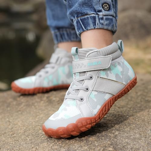 Image of KUBUA Kids High Top Barefoot Shoes Boys Girls Minimalist Zero Drop Sneakers | Wide Toe Box, Padded Collar for Ankle Support, Non-Slip, Hiking, Tennis, Walking, School, Wrestling, Gym, Little Kid, Big Kid