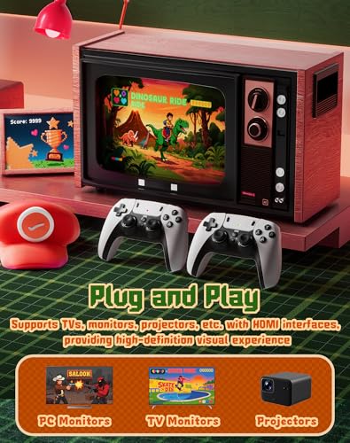 Huqjot 2026 Upgraded Retro Gaming Console Stick Pro Video Games Console with 4K HDMI Built in 23 Classic Game Emulators 20000 Games Video Game with Upgrade Dual 24G Wireless Controllers 64G
