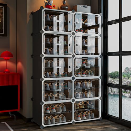 Image of MAGINELS Shoe Rack,Expandable Shoe Cabinet Easy to Assemble. Shoe Storage with Door,Entryway, Closets, Hallway, and Bedroom.Accommodates Up to 40 Pairs of Shoes.