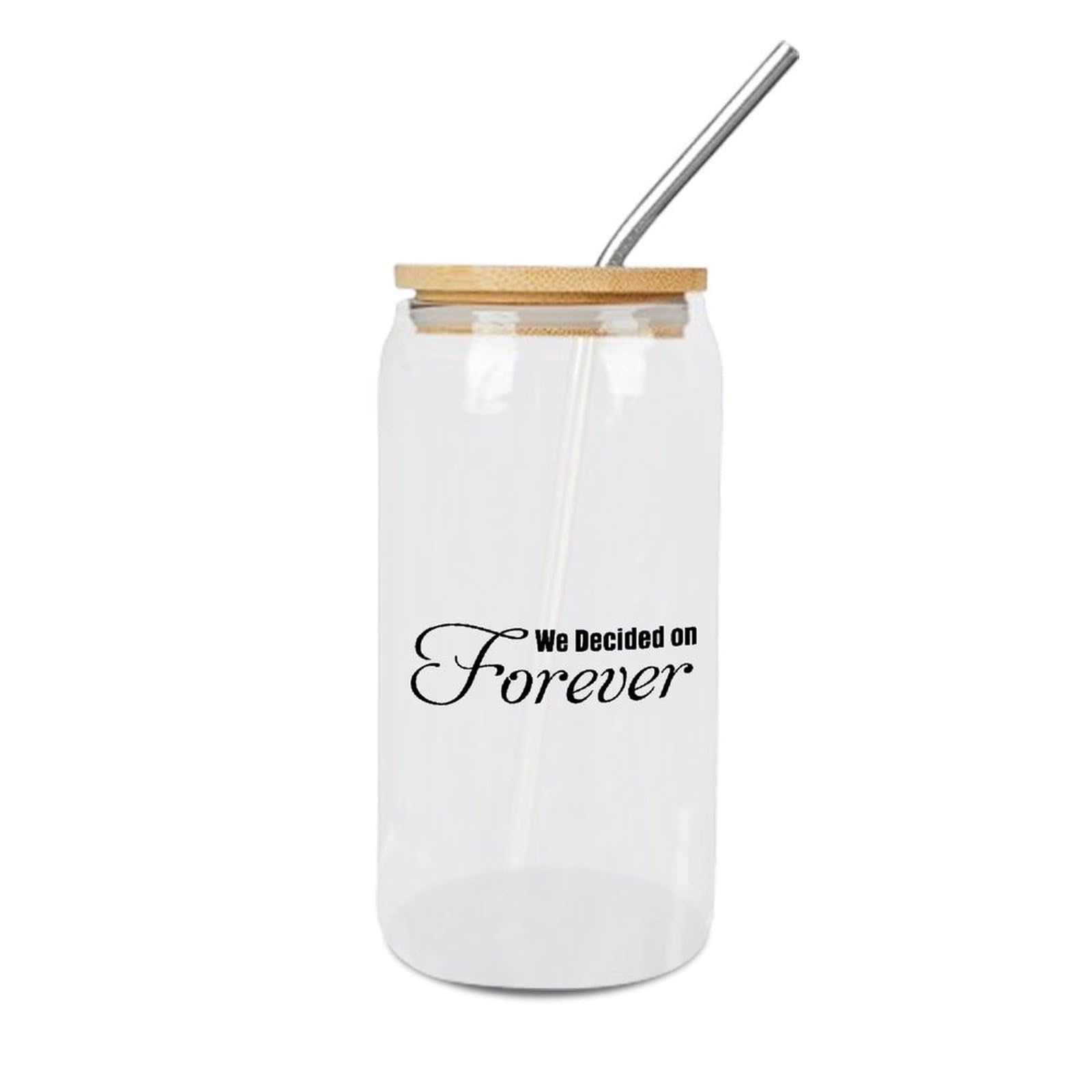 Luckluccy Glass Cup with Bamboo Lid And Straw We Decided on Forever Cup Smoothie Cup Cups Great For Juice Coffee Soda Drinks 16 OZ
