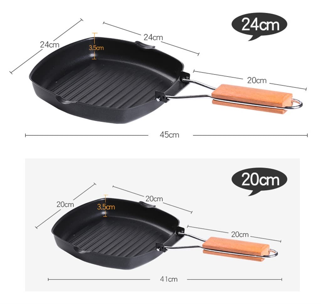 Składana nieprzywierająca patelnia grillowa Teppanyaki ze stali węglowej na piknik na świeżym powietrzu Gotowanie steków 20-24 cm(24cm)