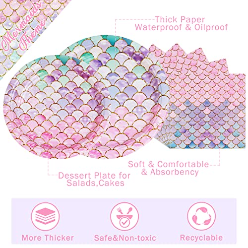 Mermaid Birthday Party Supplies-Mermaid Theme Birthday Decorations,Ocean Party Supplies Disposable Dinnerware For Girls Birthday Baby Shower Serves 25 Guests With Paper Plates,Napkins,Tablecloth #TOP3