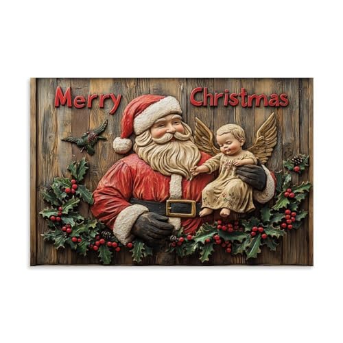 Cuadro impreso de Papá Noel y el bebé Jesús en lienzo de 40x60 cm para una pared elegante