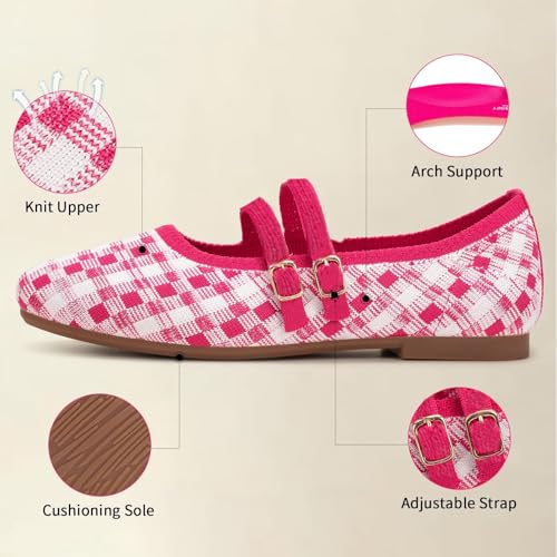 Image of Frank Mully Women's Flats Square Toe Mary Jane Shoes Ballet Flats with Strap Comfortable Slip On Knit Shoes Dressy Casual