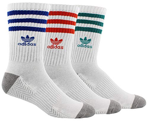 adidas Originals Men's Originals Roller 3-Pack Crew, White/Collegiate Royal/Hi - Res Red/Eqt Green/Heathe, Large, (Shoe Size 6-12)