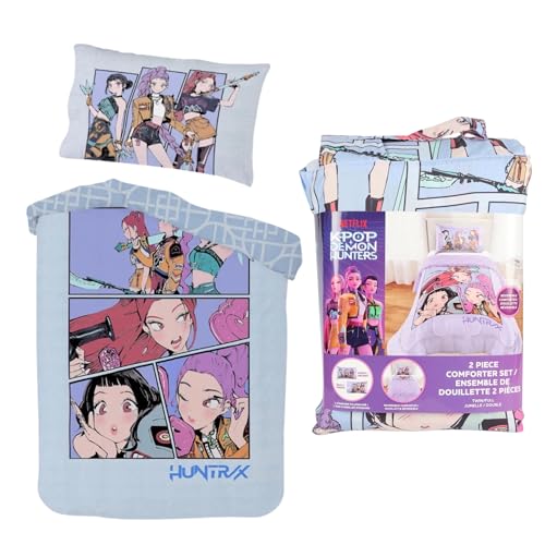 Jay Franco K-Pop Demon Hunters Twin/Full Comforter Set Reversible Super Soft 2 Piece with Pillowcase Huntrix