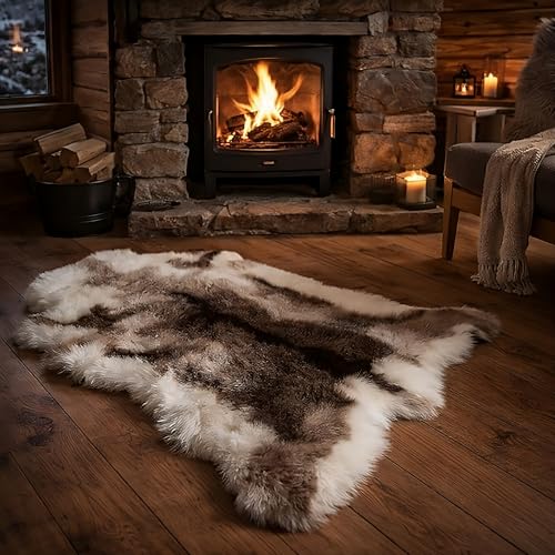 John Aird Luxury Faux Reindeer Hide Rug Soft Fur Effect Scandinavian Style Floor Rug for Living Room Bedroom & Cabin Décor (90cm x 115cm)