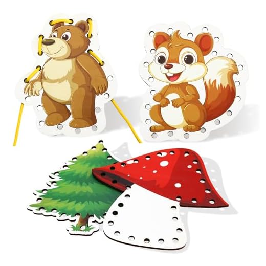 JULEASEL Montessori Wooden-Lacing Cards, Fine Motor Skills, Cute Bear Lacing Cards (Forest)