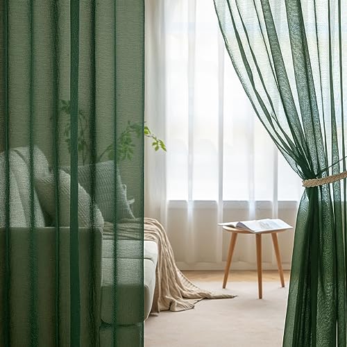 MIULEE Gardinen mit Kräuselband, Dunkelgrün Transparent, 2er Set 140x175cm – Ansicht 2
