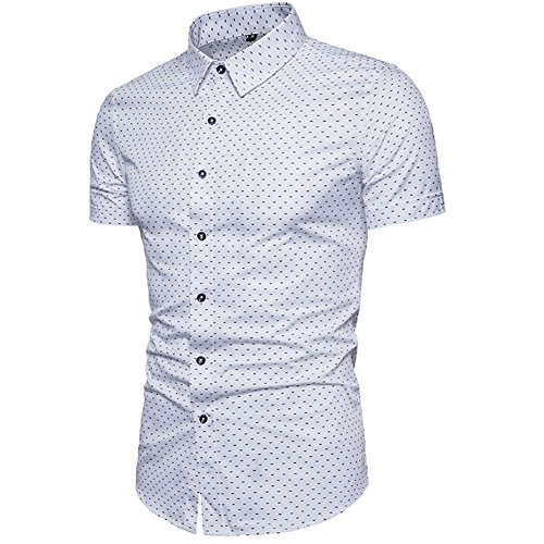 MUSE FATH Men's Printed Dress Shirt-Cotton Casual Short Sleeve Shirt,Button-Down Point Collar Shirt-White-2XL — view 4