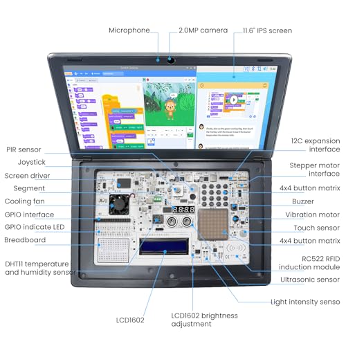 Image of ELECROW CrowPi 2 All-in-one Kit Compatible for Raspberry Pi 4 /5 Laptop, Without RPi 5 Board, Learning Programming Sensor Kit with 11.6 Inch IPS Screen for Professional Adult (Basic Kit)