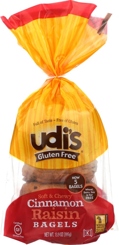 Udis Gluten Free Cinnamon Raisin Bagel 4 Ct (Pack of 4)