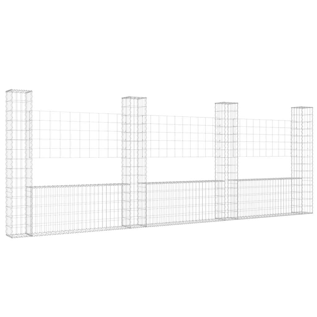 Yngbhfnop Silver U-Shape Gabion Basket With 4 Posts Iron Rustproof Retaining Wall 380X20x150 Cm For Garden Landscape Driveway Windbreak,