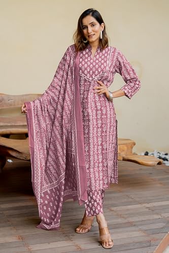 Image of MIRCHI FASHION Pure Cotton Women Straight Batik Print & Mirror Work Kurti Set with Dupatta and Pant