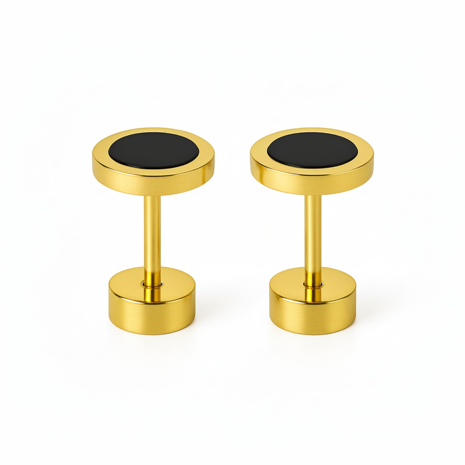 Black Stone Stud Earrings for Men & Women | Gold Plated Stainless Steel Daily Wearable | Anti-Tarnish Lightweight Screw Back Closure-image-6