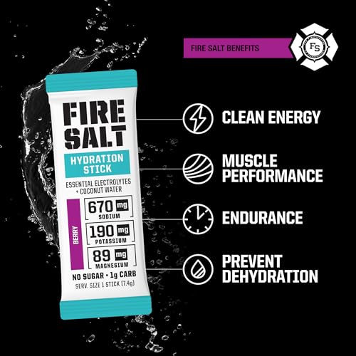 Image of Fire Salt Berry Electrolyte Hydration Sticks, Zero Sugar, 32 Count | Electrolytes & Coconut Water, Hydration Drink Mix with Magnesium, Potassium & Sodium, Single Serve On the Go Packs