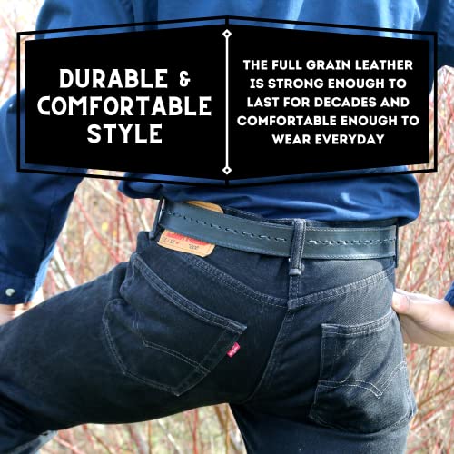 R.G. BULLCO Men's 1-1/2" Genuine Premium Full Grain Leather Belt with Edge Stitch & Center Rawhide Stitch4