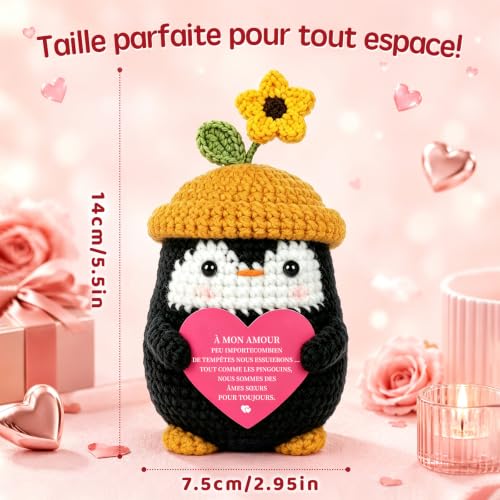 Cadeaux pour Lui & Elle, Petit Ami & Petite Amie – pour Mon Amour, Manchot Crocheté Fait Main, Cadeau d'anniversaire de Couple Et d'anniversaire pour Femmes & Hommes – vue 2