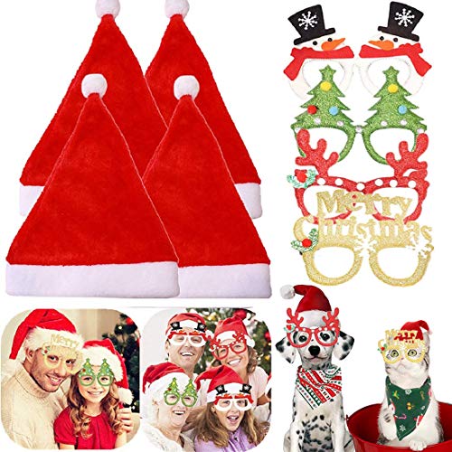 Laventy 8Pcs Christmas Hat Christmas Glasses Santa Claus Cap Christmas Photo Booth Props Christmas Party Supplies Christmas Party Favors #TOP21