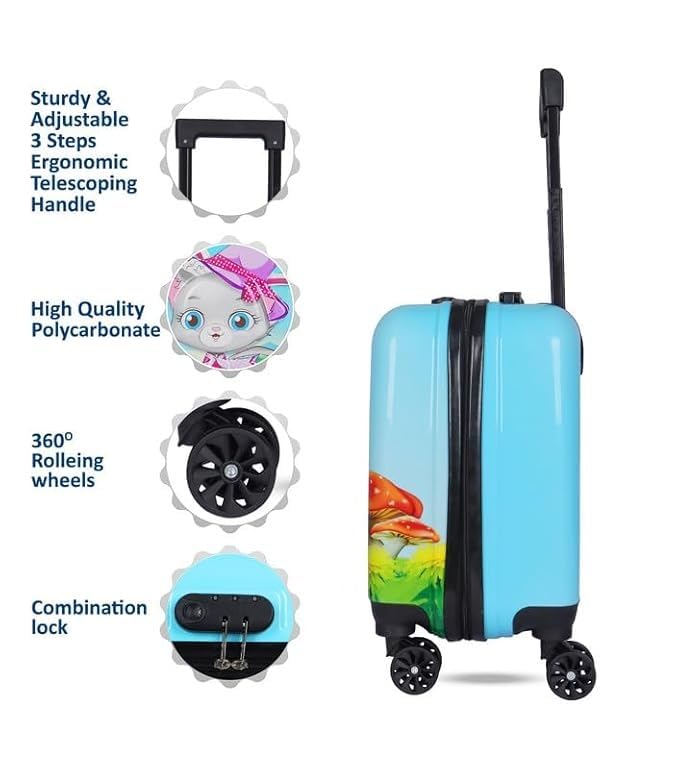 Image of Wise Guys Trolley Luggage Bag for Girls Kids Children Trolley Bag Lightweight Waterproof Suitcase Luggage Bag Compact 360 Wheel Cabin 18 Inch (Cutie Cat 5)