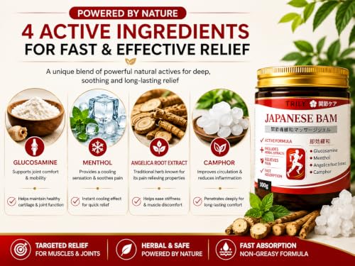 Image of Premium Original Japanese Instant Pain Relief Soomthing Massage Gel | Fast-Acting Muscle & Joint Comfort | With Mugwort Oil, Camphor & Lactic Acid | Relief for Back, Neck, Shoulders & Knees (100 g (Pack of 2))