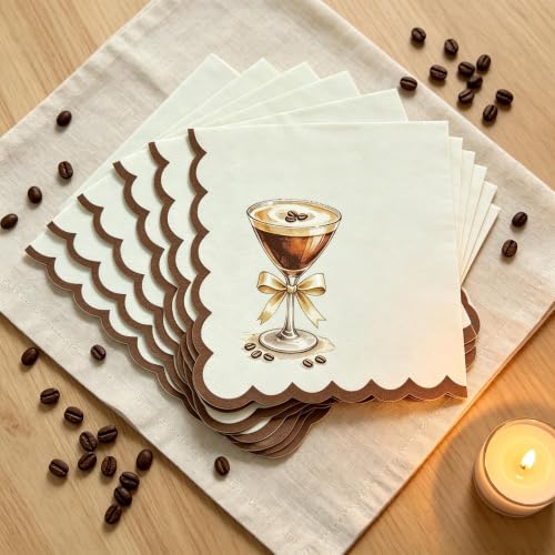 yuboo 50 Pcs Espresso Martini Napkins, 6.3 x 6.3 in Folded Disposable Paper Cocktail Napkins, Brown Martini Party Decor for Bachelorette & a Tini Bit Older Birthday Decor — view 4
