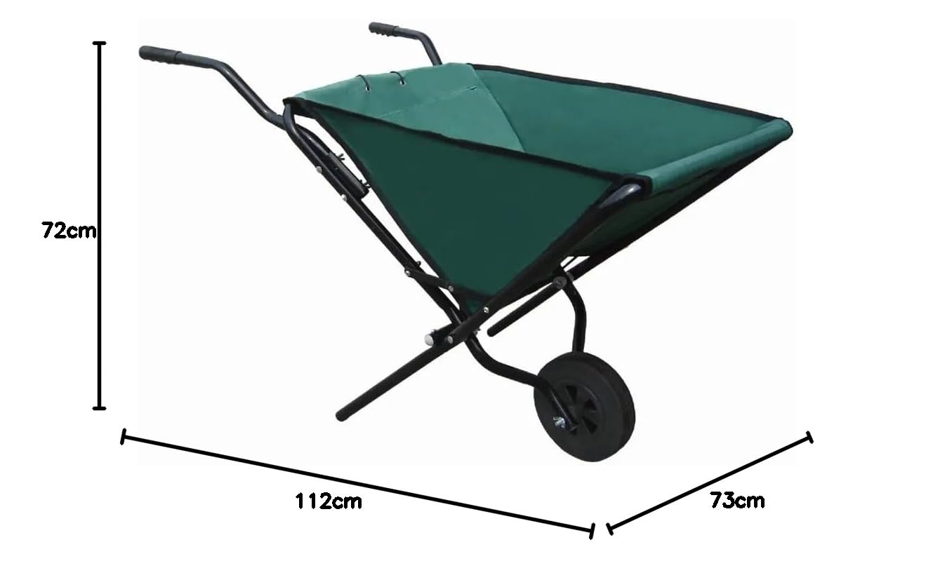 Carriola pieghevole – Carriola pieghevole – Robusto telaio in acciaio – 112 cm x 72 cm x 73 cm – Tessuto Oxford 600 D – Carrello da giardino – Gancio – Carrello scorrevole – Verde/Nero