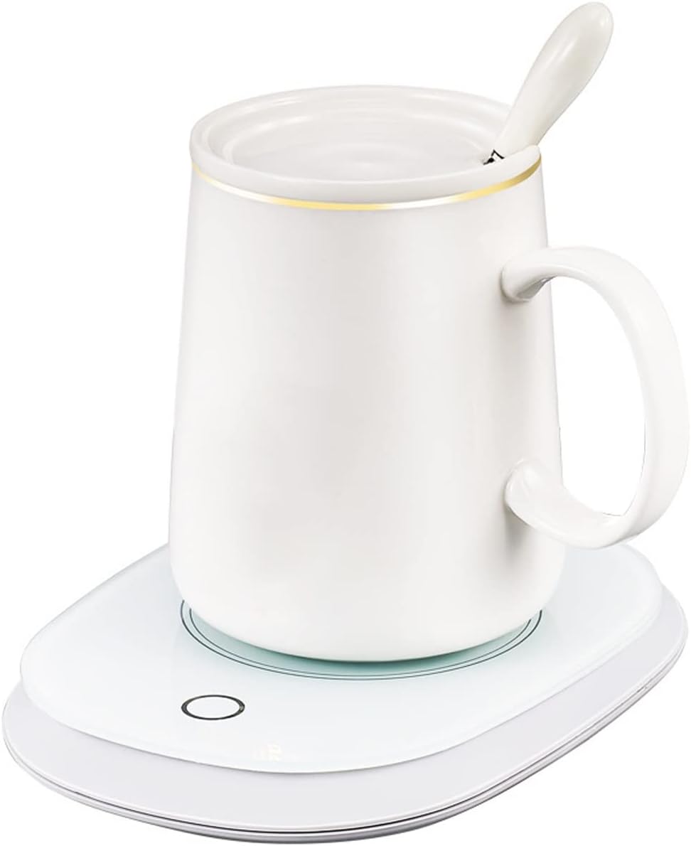 Coffee Mug Warmer Set USB Smart Electric Cup Heating Plate with Cup 3 Temperature Setting Gravity Sensing Base Mute Anti-scalding Winter Gift for Men Women Heater
